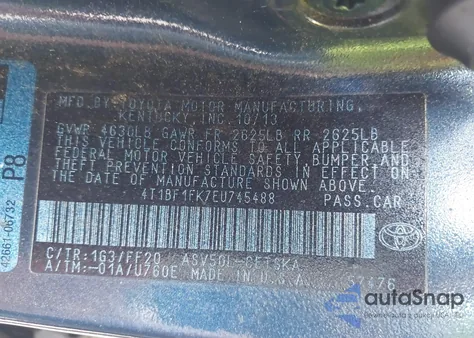 2014 Toyota Camry Se Sport из США, поврежденный, VIN 4T1BF1FK7EU745488